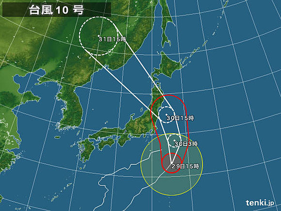台風10号　東北に上陸のおそれ(日直予報士) - tenki.jp
