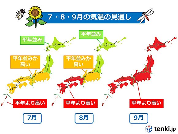 厳しい暑さ　長く続く　3か月予報(日直予報士) - tenki.jp