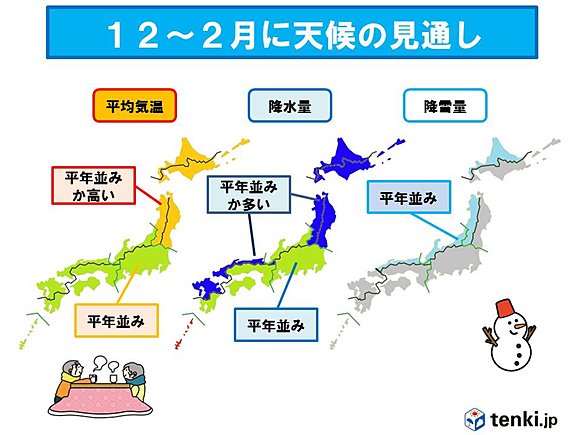 降雪量は平年並みに　3か月予報(日直予報士) - tenki.jp