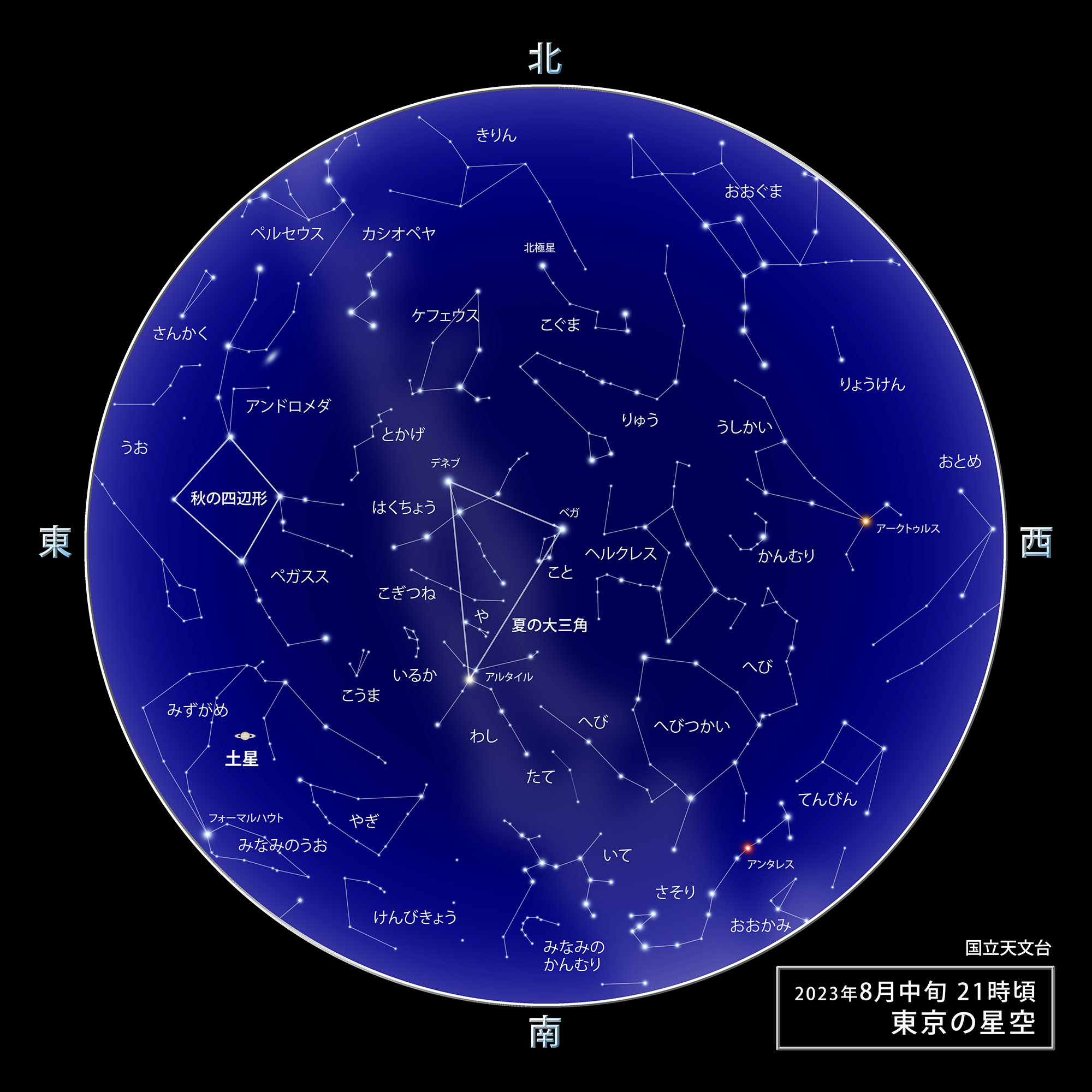 東京の星空・カレンダー・惑星（2023年8月） | 国立天文台(NAOJ)